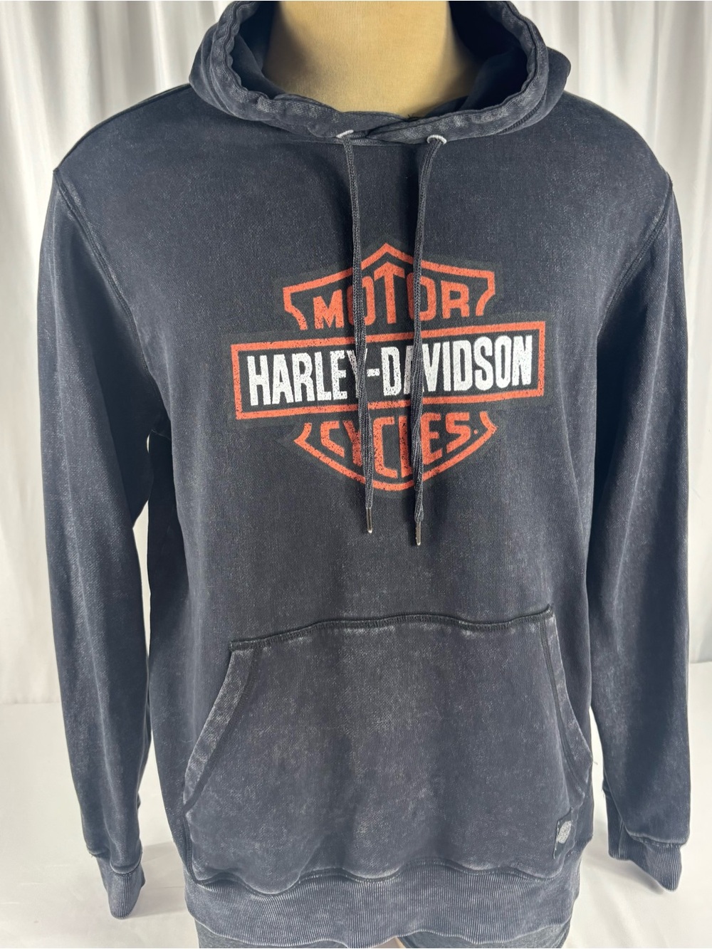 Harley-Davidson Black Pullover Hoodie with Orange & White Shield Logo